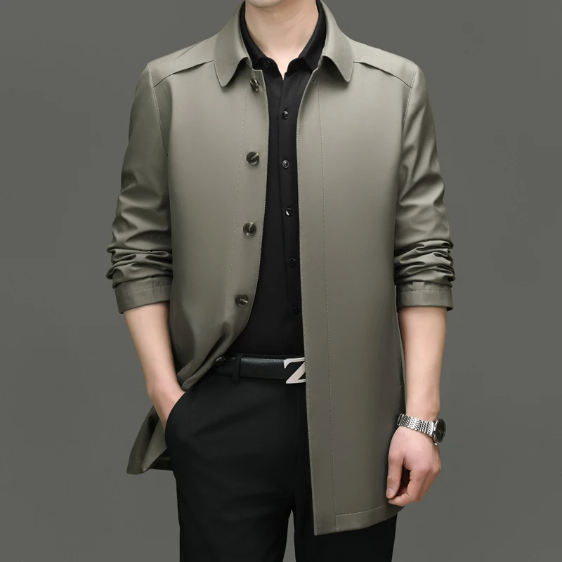 

2024 Spring and Autumn New Men's Top Middle-aged Men's Fashion Lapel Solid Color Jacket Business Casual Trench Coat M-4XL