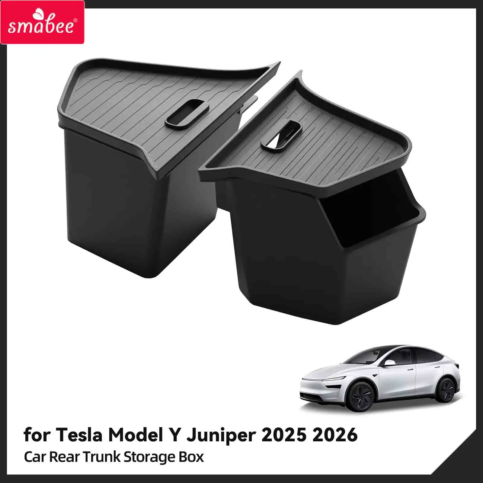 Smabee Rear Trunk Storage Bins (Berlin Version) for Tesla Model Y Juniper 2025 2026 TPE Cargo Side Organizer Box Black