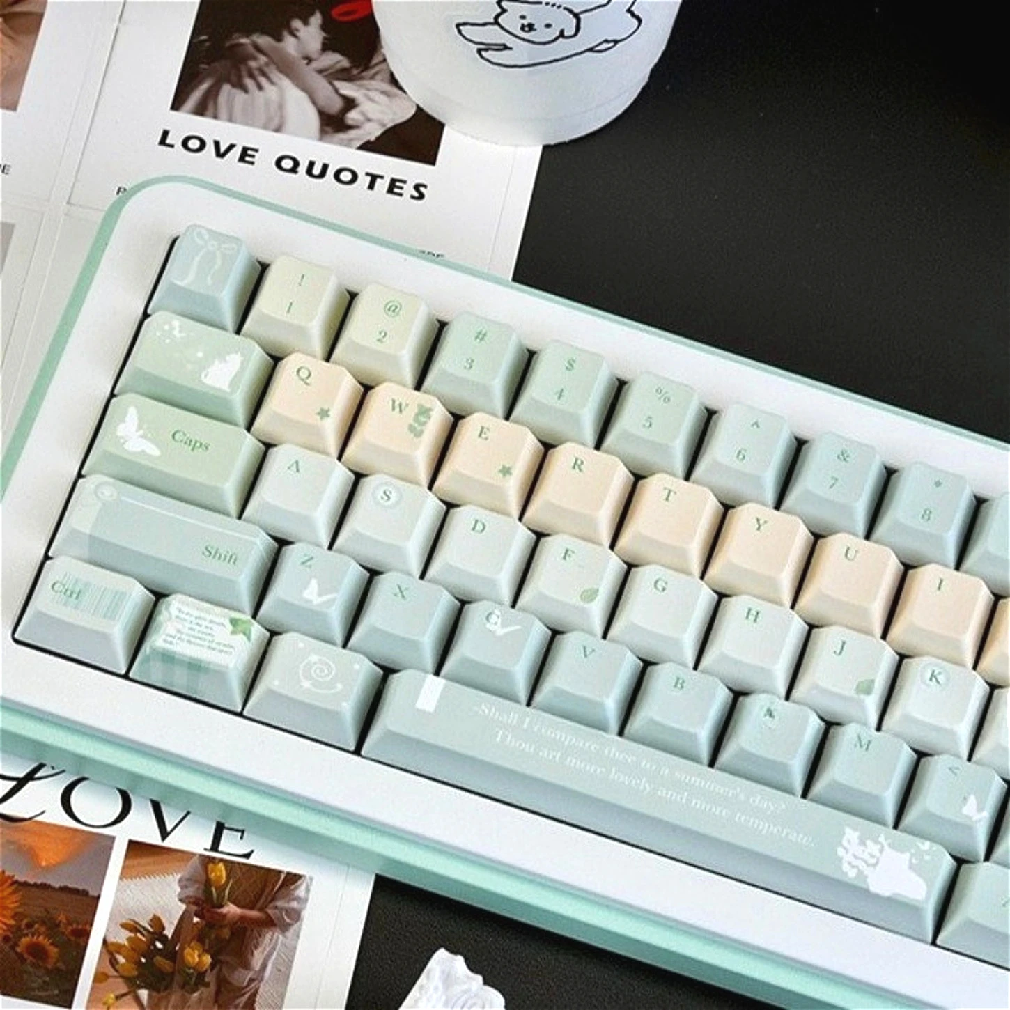 Mint Milk Green Cherry Keychain PBT 128 Key Freshly Personalized for MX Switch Wooting60 Mechanical Keyboard