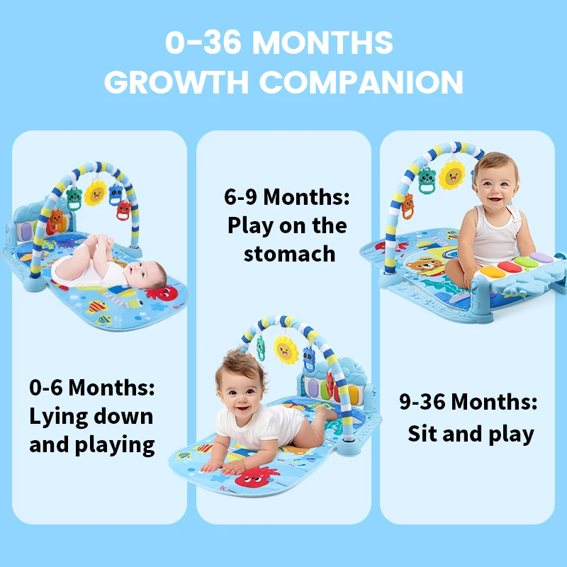 1 Set Ocean World Baby Gym Play Mat Musical Pedal Kick Piano Colorful Light Removable Electronic Soft Infant Crawling Activity Fitness Toy Early Educational Sleeping Playmat For Newborn Toddlers