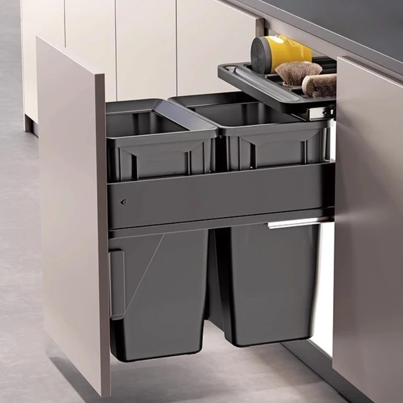 Kitchen Cabinet Embedded Trash Can Large Capacity Hidden Trash Can Classified Garbage Bin with Lid Kitchens Food Waste Disposal