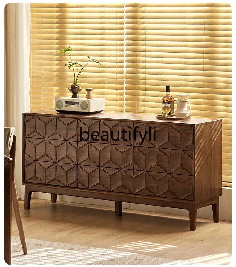 178North American black walnut diamond shape nine chest cabinet Nordic simple creative locker Household solid wood chest cabinet