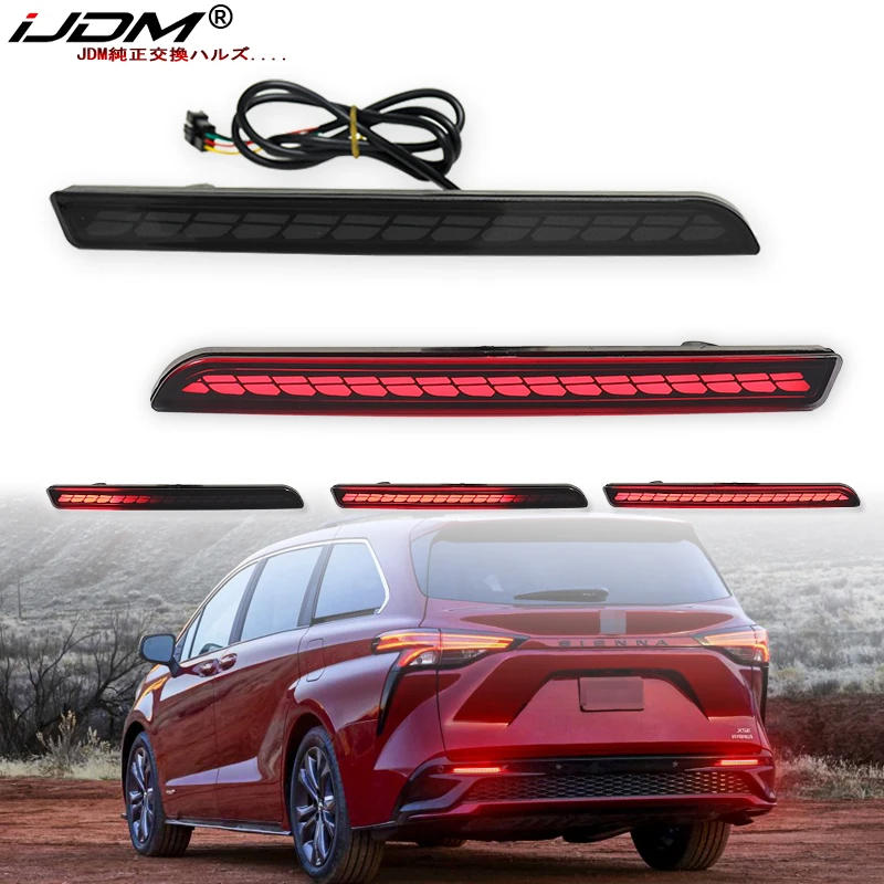 iJDM Bumper Reflector Lights For 2021-2024 Toyota Sienna,Function as Tail (Rear Fog Lamps),Strobe Brake & Blink Turn Signal Ligh