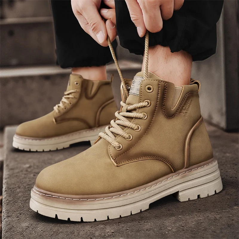 Новые мужские четырехсезонные универсальные высокие ботинки, повседневные ботинки, повседневные модные удобные уличные рабочие ботинки на толстой подошве