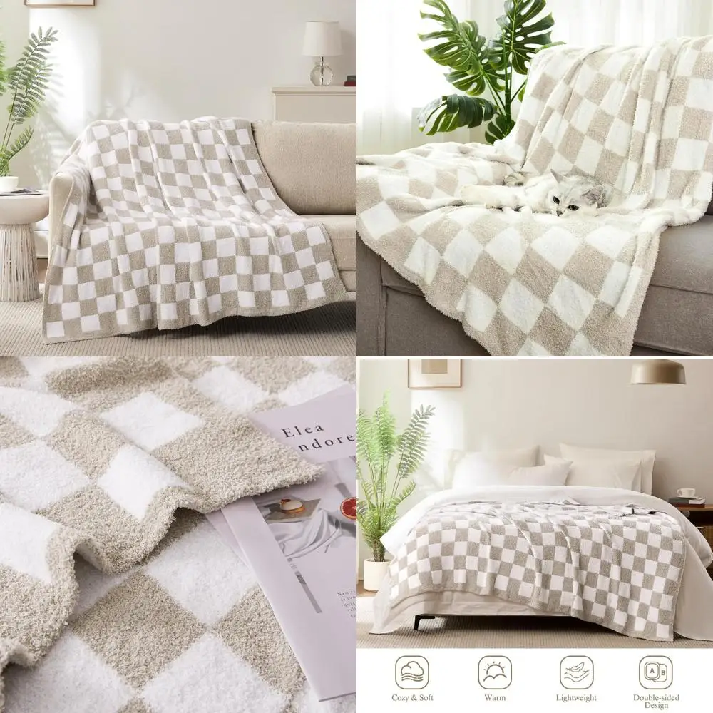 Cozy Taupe Knitted Throw Blanket for Comfortable Use on Couch, Sofa, Bed, and Outdoor Activities