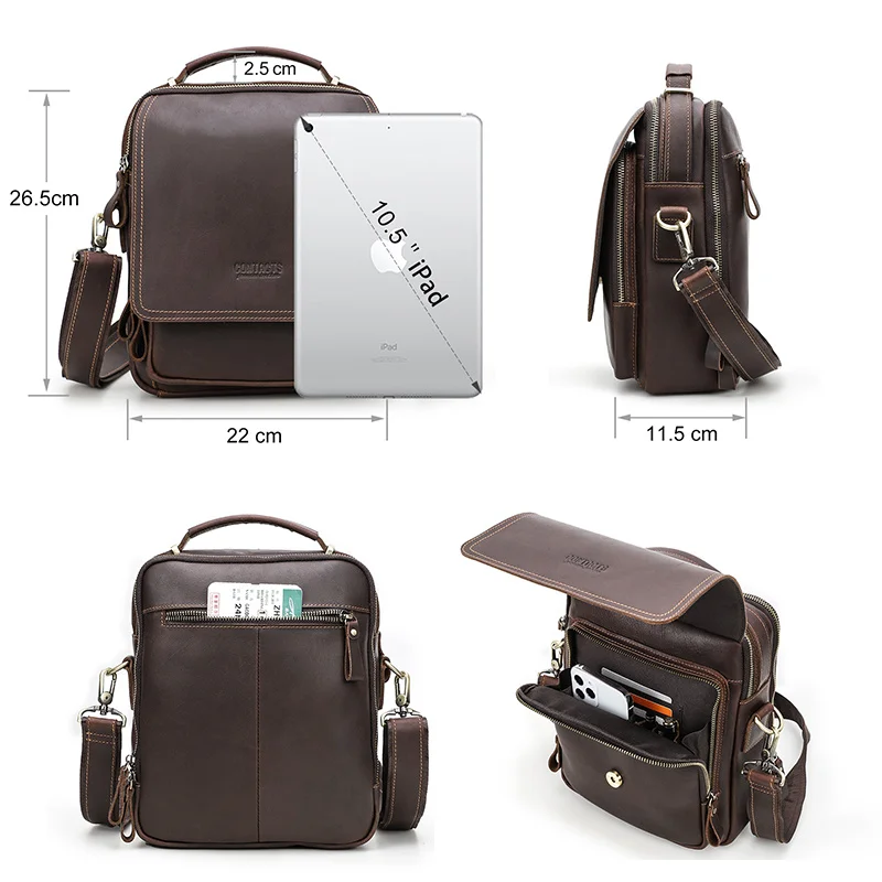 Imagem -03 - Oyixinger-bolsa Mensageiro Vintage para Homens Bolsas de Ombro Multifunções Alta Qualidade Couro Genuíno Bolsa Pequena para Ipad 10.5