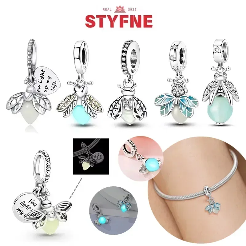 

S925 Silver Glow-in-the-dark Firefly Charm Pendant Fit Original Charms Bracelet Gift Beads for Women Diy Fine Jewelry Gifts