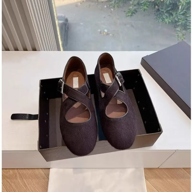 

Designer Brand Original French Leopard Print Horsehair Ballet Mary Jane Flat Shoes Genuine Leather Women's Singles Shoes