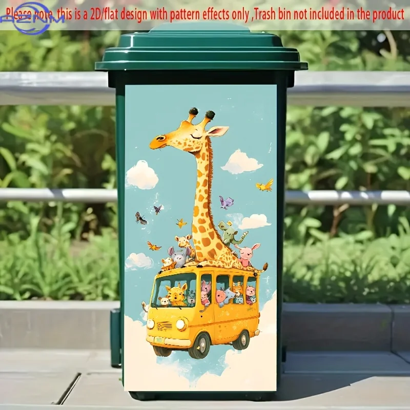 1pc 2D/Flat Trash Can Sticker .01xcm Giraffe Animal Bus Trip Pattern Creative Trash Can Sticker for Trash Cans, Walls, Kitchen