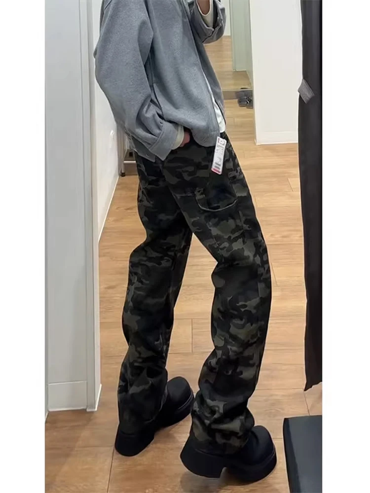 

Retro American Camouflage Jeans Men's Faion Vibe Flared Denim Pants Autumn Winter Fce Straight Workwear Trousers