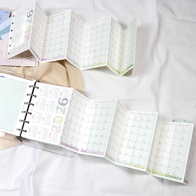 Fromthenon 2026 Calendar A6 A7 M5 Colorful Yearly Monthly Planner Refills with Calendar 8 Fold Design 6 Holes Loose Leaf Paper