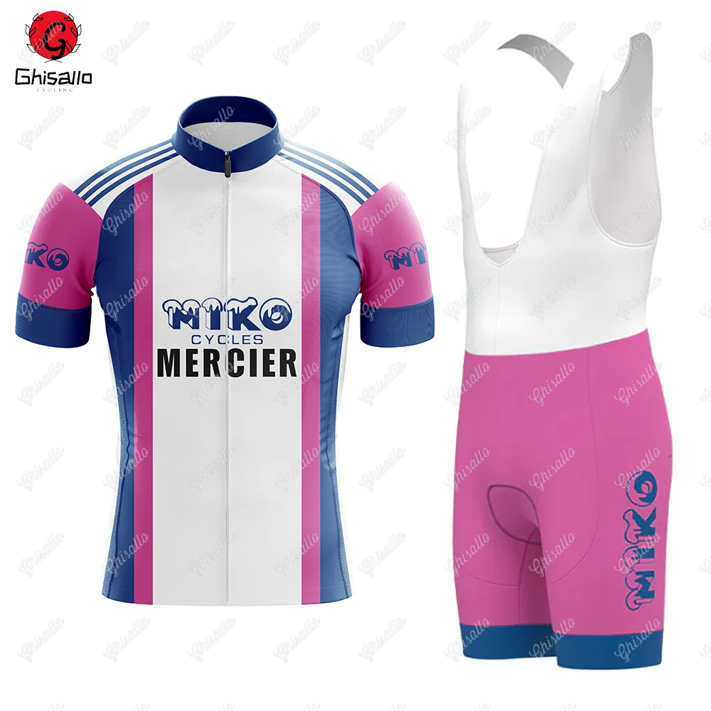 Pink Retro Team Cycling Jersey Set for Men, Short Sleeve, Bib Shorts, Bicycle Clothing, MTB Bike Jersey, Uniform, New