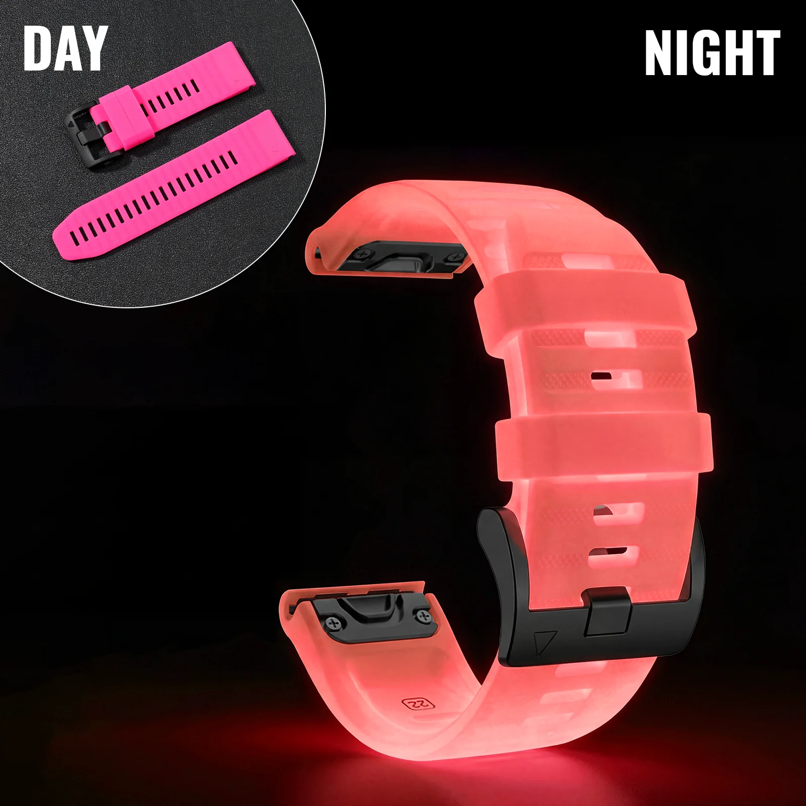 Quick Fit 22 26mm Leuchtendes Silikon-Uhrenarmband für Garmin Fenix 6 6X 7 7X 5 5X Plus Epix Pro Enduro 3 Forerunner 970 965 Fenix8