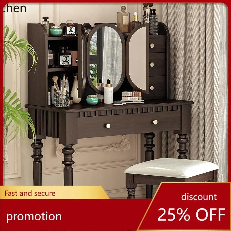 

TQH7.2 light luxury retro pure solid wood master bedroom makeup table with storage box mirror