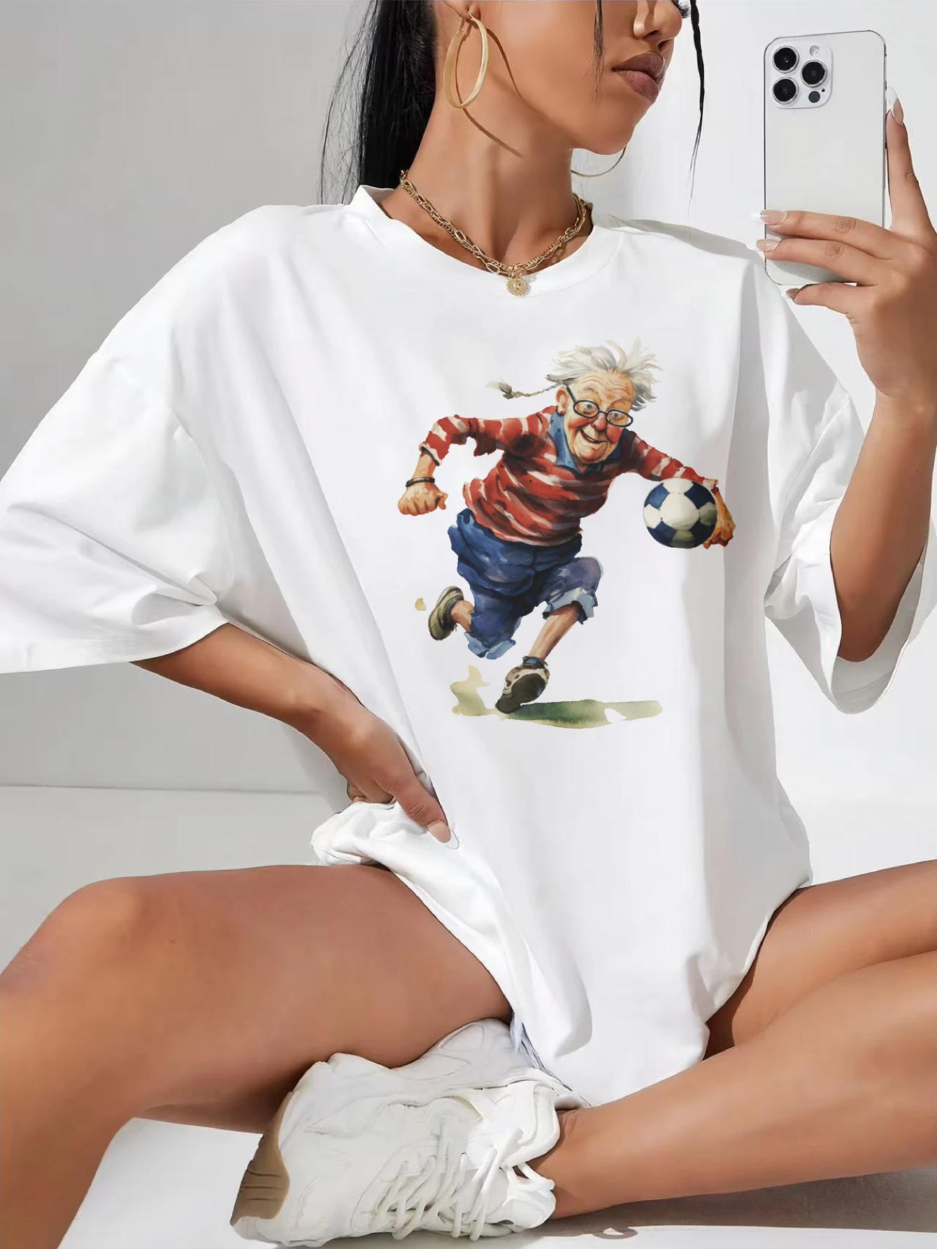 

Crazy-Granny-Footballers Trendy White Loose Fit Tee Perfect for Post-Pregnancy Maternity Everyday Comfort