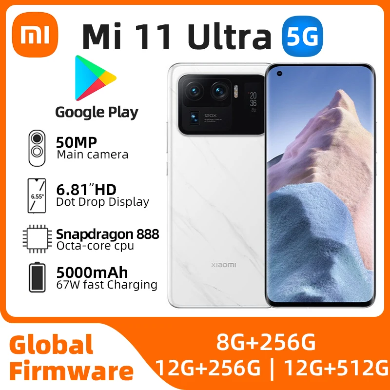 Xiaomi 11 ultra 5G Tela de 6,81 polegadas desbloqueada 512G Snapdragon888 50MP 120x zoom Todos os cores em boas condições Telefone usado original