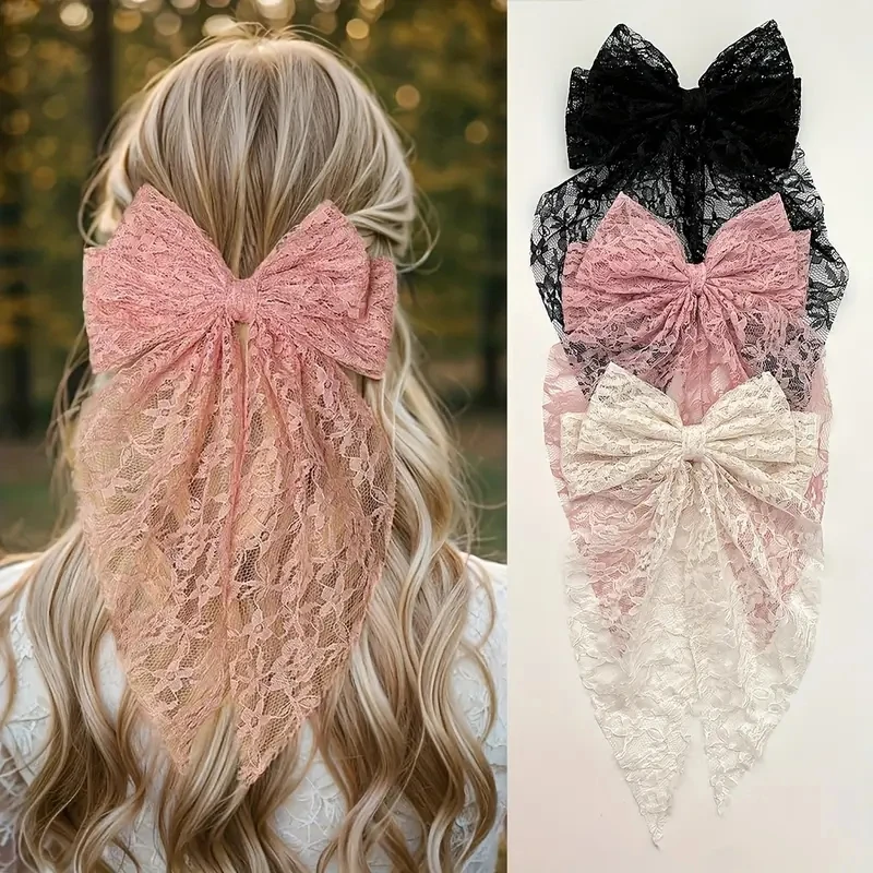 

1/3pcs Cute Lace Bow Long Ribbon Hair Clip Satin Back Head Clip for Girls Elegant Famous Hair Accessories with Timeless Charm