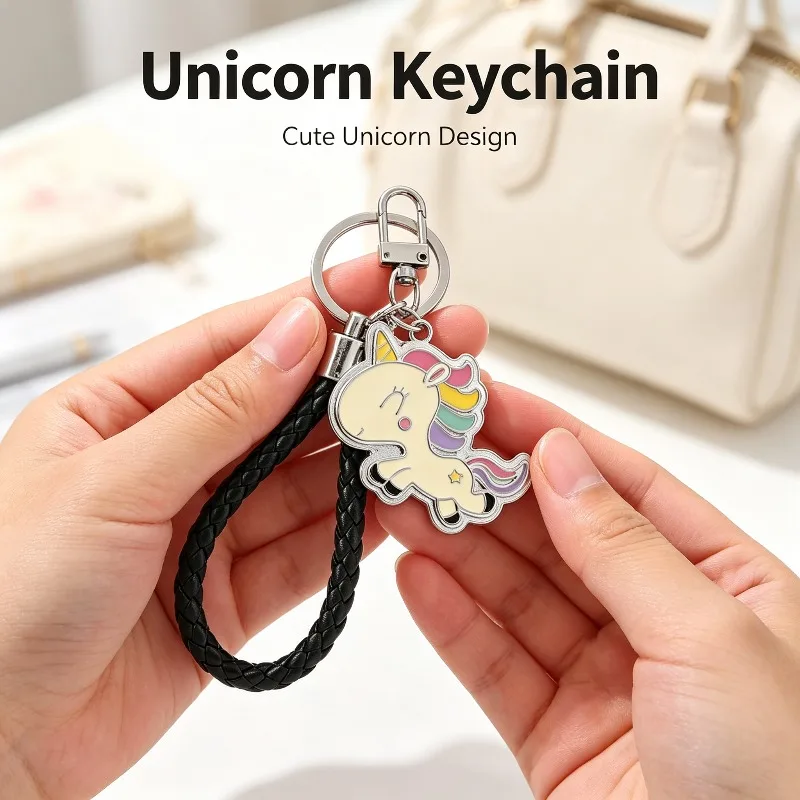 Cute Pony Unicorn Keychain Charm, Creative Metal Small Pendant for Ladies
