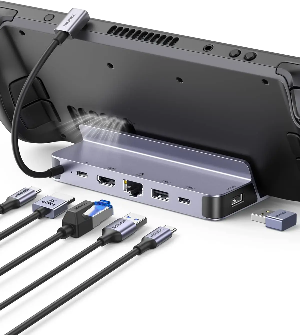 UGREEN Steam Deck Dock 6-in-1 USB C Docking Station with 4K 60Hz HD-MI Gigabit Ethernet PD 100W Charging Steam Deck Stand