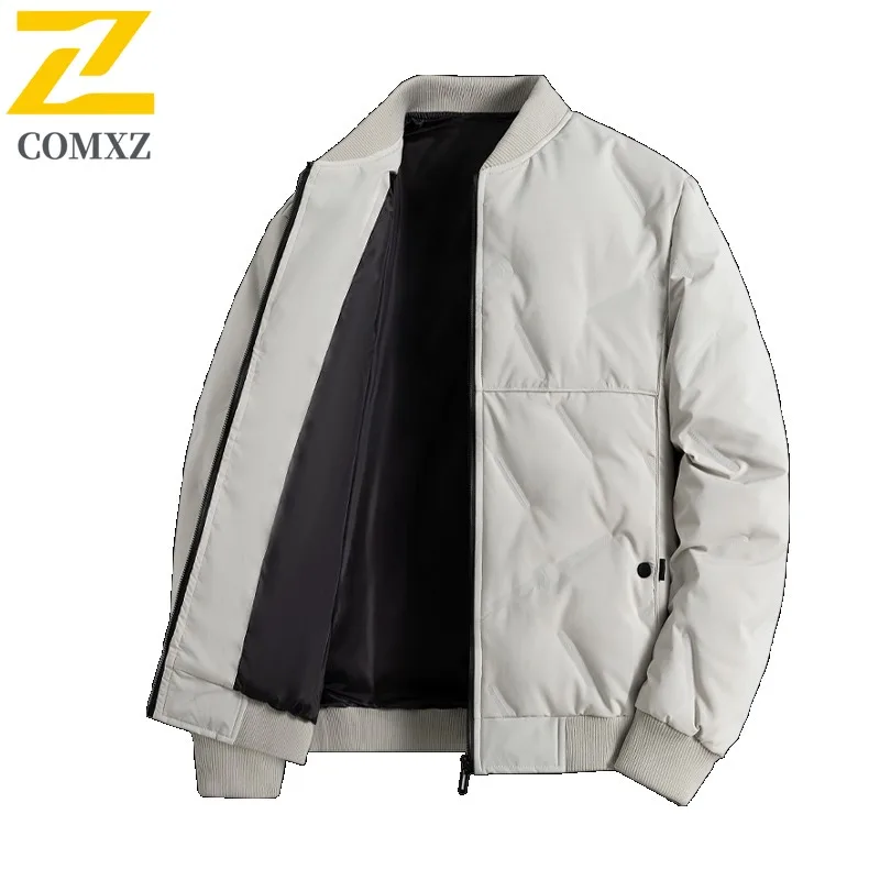 

COMXZ утиный пух, осенне-зимний пуховик с воротником-стойкой, мужская модная куртка с лацканами, термобейсбольный воротник, легкое пальто среднего возраста