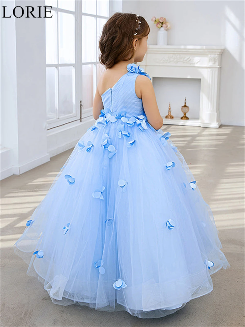 LORIE Cute Light Blue Flower Girl Dresses A-Line One Shoulder Pleated Floral Appliques Party Dress 2025 Birthday Dress Customize