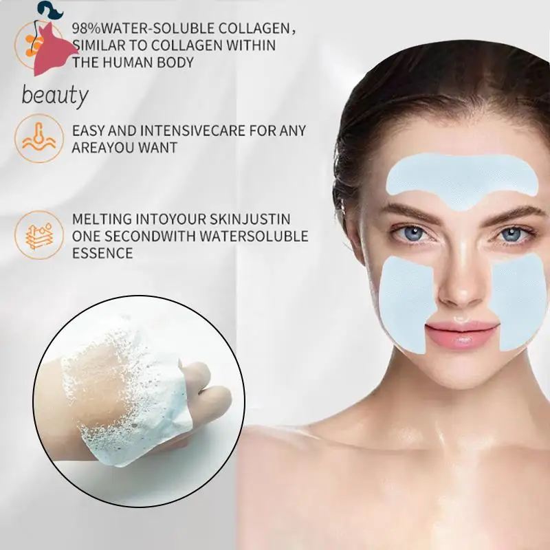 Mascarilla Facial Soluble en papel con película de colágeno, eliminador de arrugas antienvejecimiento, pegatina para mejillas, parche para la frente, parches de líneas sonrientes