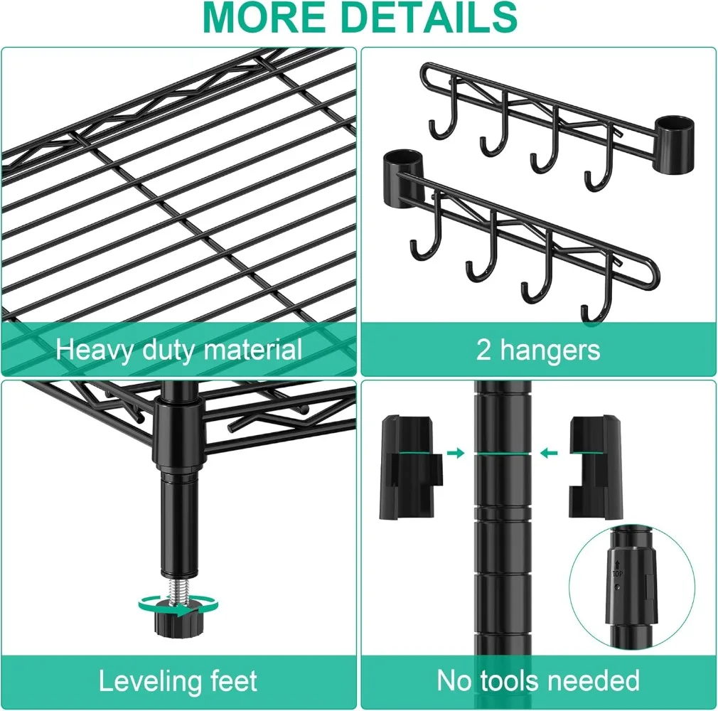 5 Tier Storage Shelves with Wheels - Metal Shelves for Storage Adjustable Wire Shelving Unit Organizer Storage Rack Shelf for