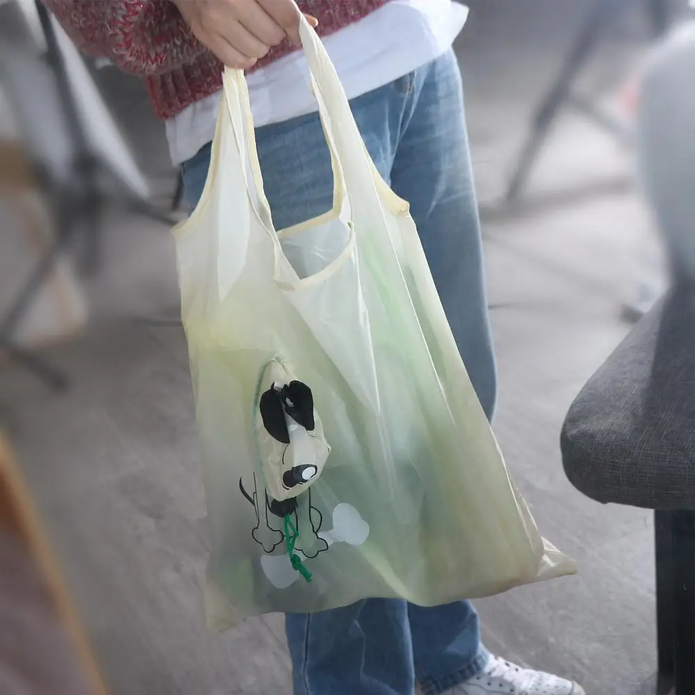 Cute Dog Useful Nylon Foldable  Eco Reusable Shopping Bags Cartoon Eco Tote Bag Portable Travel Shoulder Bag