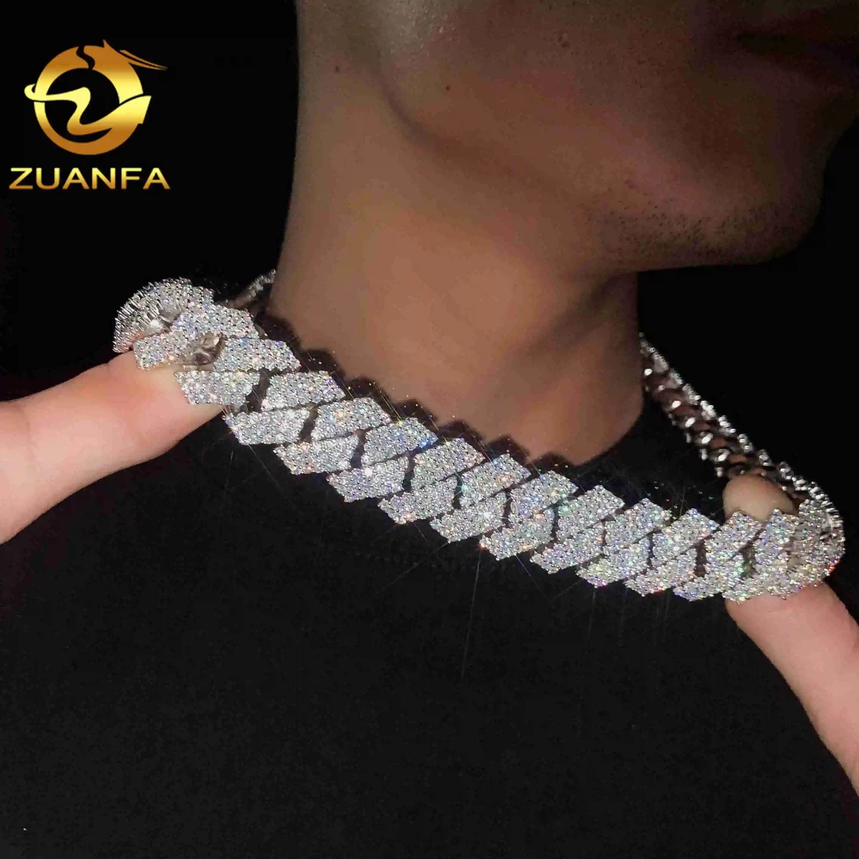 Armor Design Dragon Bone Chunky Heavy Thick 22mm Cuban Links Moissanite Prong Chain Soldier Chain Pass Diamond Tester，