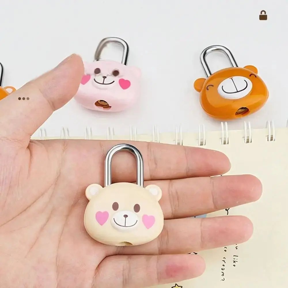 Cute Bear Luggage Padlock with 2 Keys Cartoon Mini Small Locks Backpack Cabinet Locks Journal Notebook Padlock Security Tool