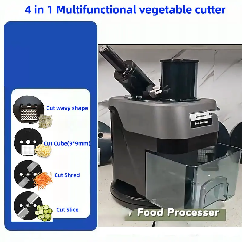 

LX K8700 4-in-1 Electric Multi-Function Vegetable Cutter Wavy Cubed Shredded Sliced Double feed port ​​Food Processor