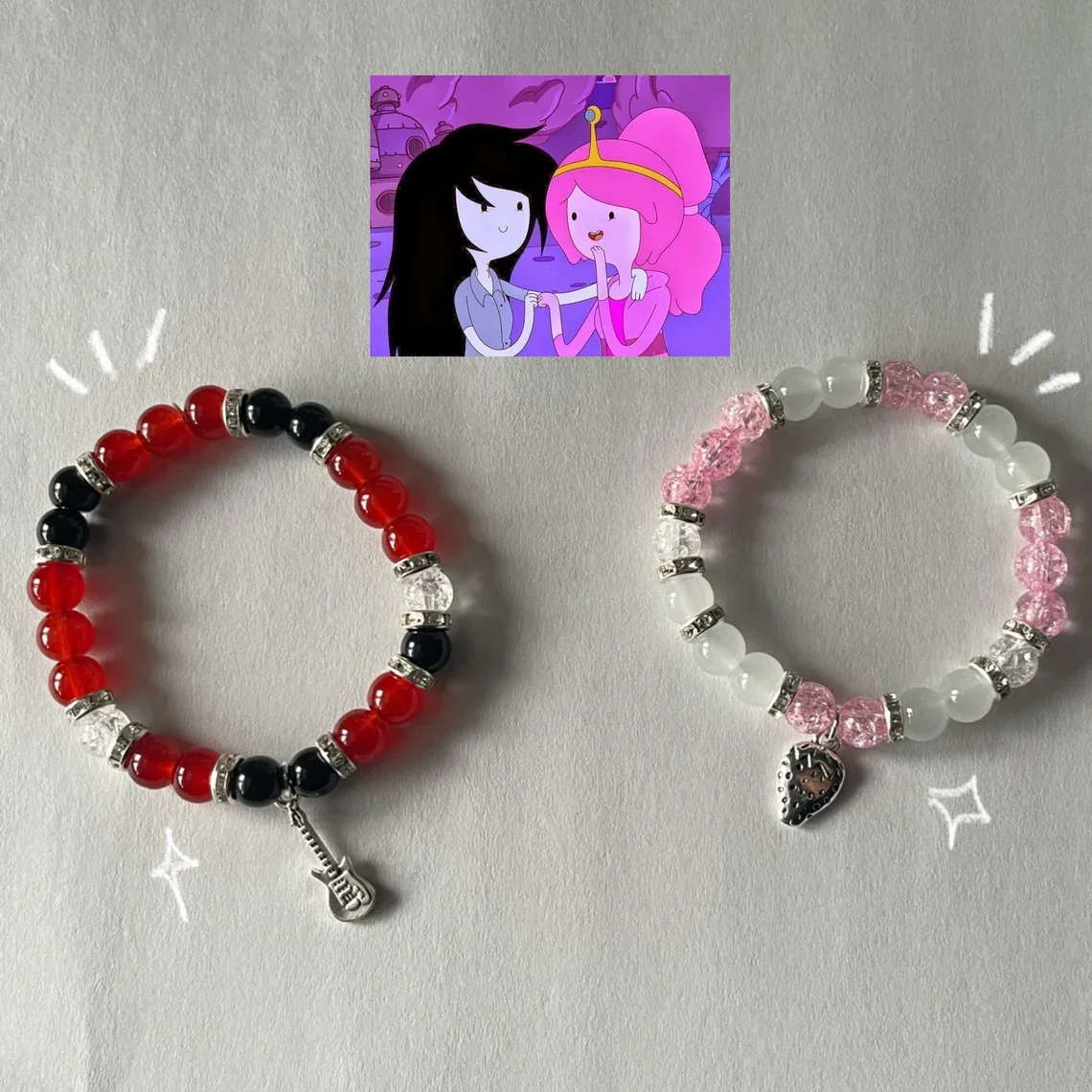 Handmade Bubblegum Princess and Marceline matching bracelet, friendship bracelet, adventure time gift, kawaii bracelet