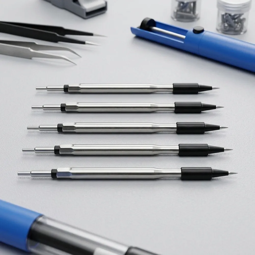 Soldering Iron Tips Set 15pcs USB Compatible Round Horseshoe Chisel Tips Stainless Steel for Portable Soldering