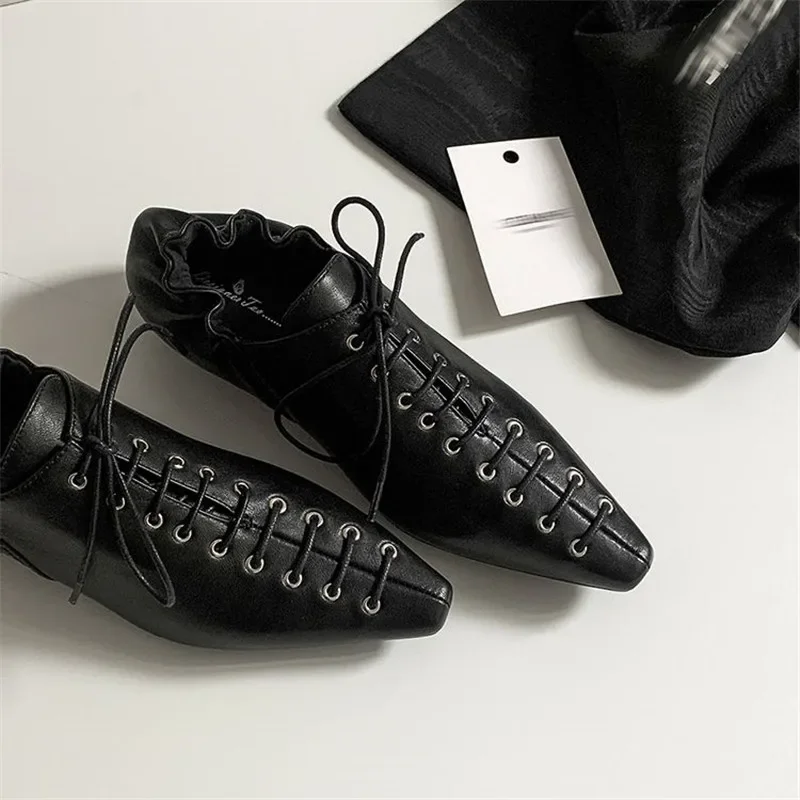 New Spring Sheep Leather Woman Shoes Square Toe Women Pumps Shoes for Women Chunky Heel Lace Loafers Fashion Gladiator Shoes