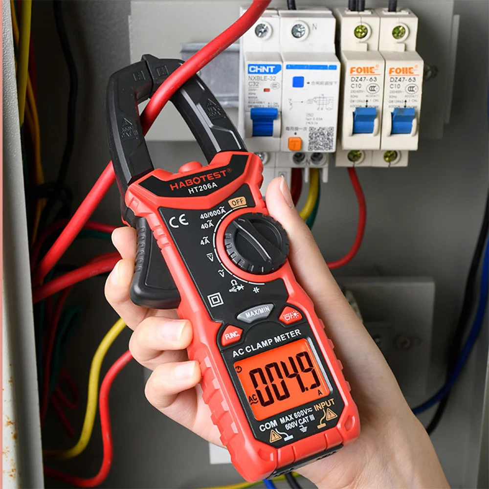 HT206A HT206B HT206D Digital Clamp Meter TRMS 6000count 600A DC AC Current AC/DC Voltage NCV Continuity Resistance Diode Hz Test