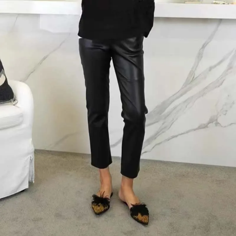 Genuine leather pants~2024 Spring and Autumn fashionable new style~Thickened elastic lambskin slimming three-dimensional cut