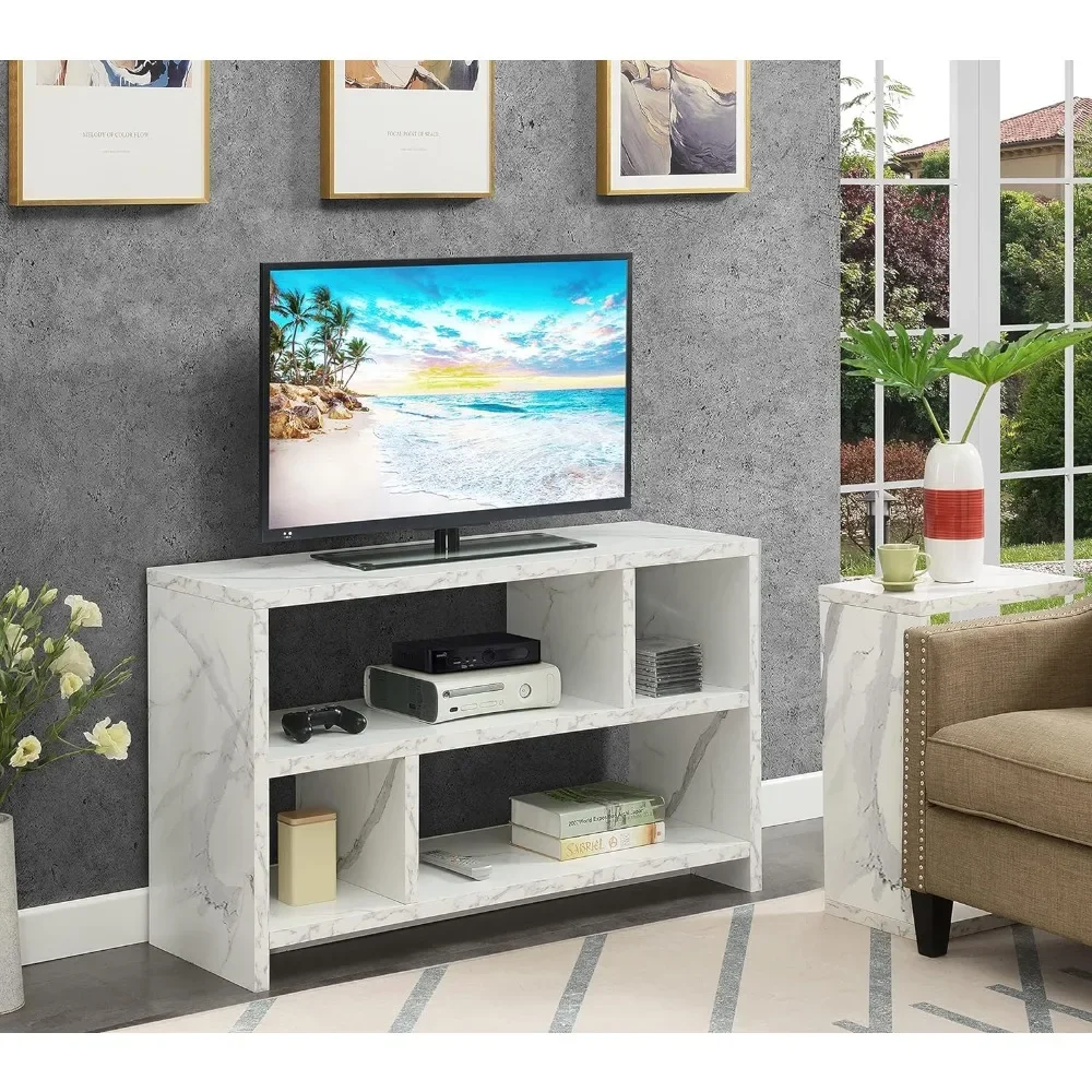 TV Stand Console With Shelves Tv Stand Living Room Furniture White Faux Marble freight Free