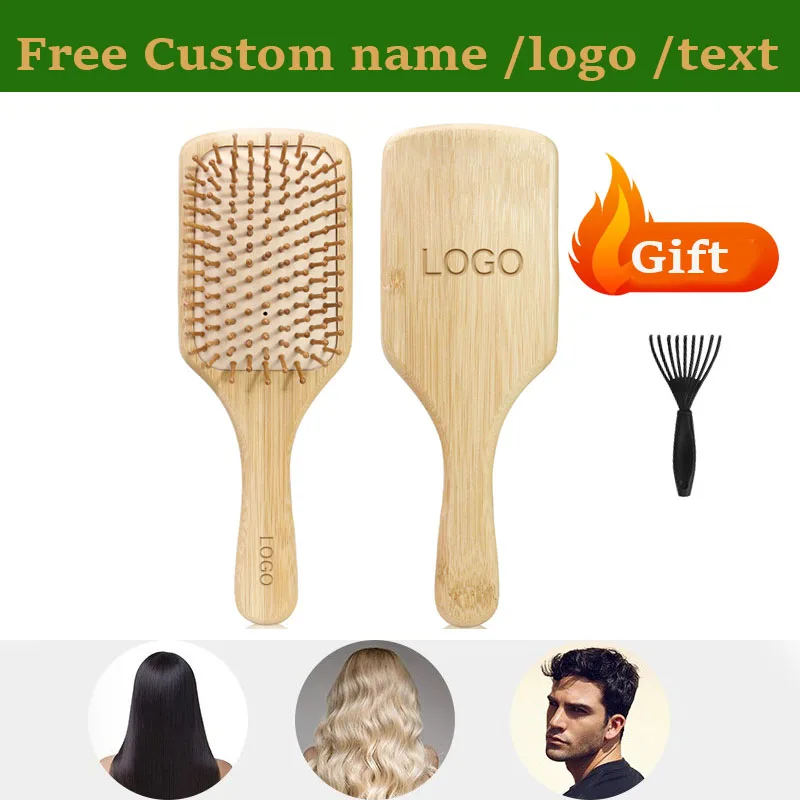 Free Custom Best Wood Air Cushion Comb Premium Wooden Bamboo Hair Brush Birthday Party Wedding gift hairbrush Mother's Day Comb