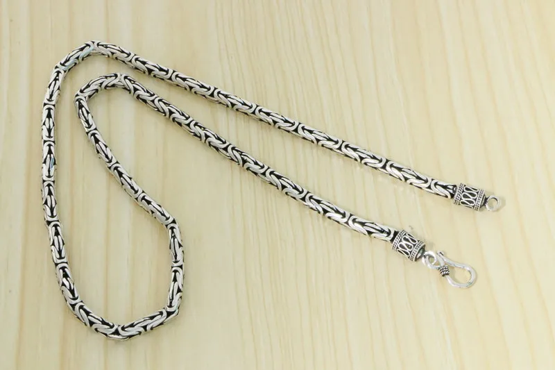 Retro personality Thai silver retro pure silver long necklace, thick style, safe text, men's collar chain, handmade jewelry