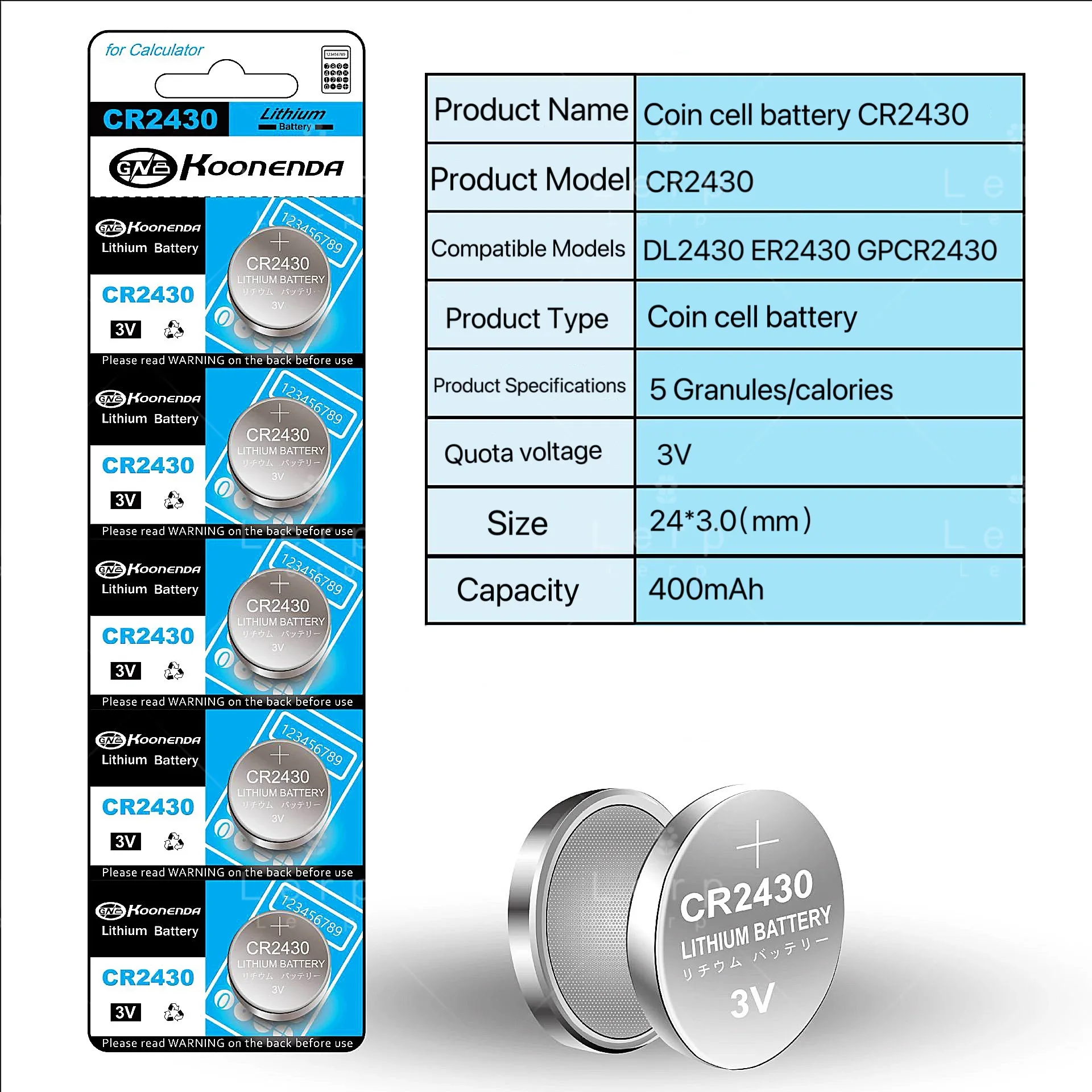 Batería de litio y manganeso CR2430 de alta calidad para dispositivos electrónicos