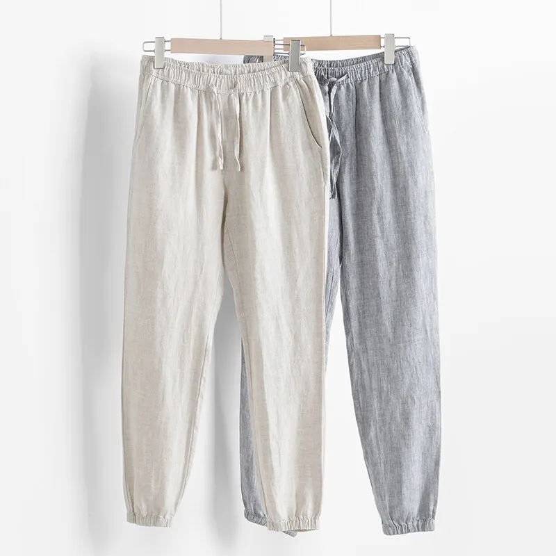

2025 Summer New Men's Linen Casual Pants Solid Color Lightweight Breathable Premium Cotton Hemp Leg Tights 100% Linen Fabric