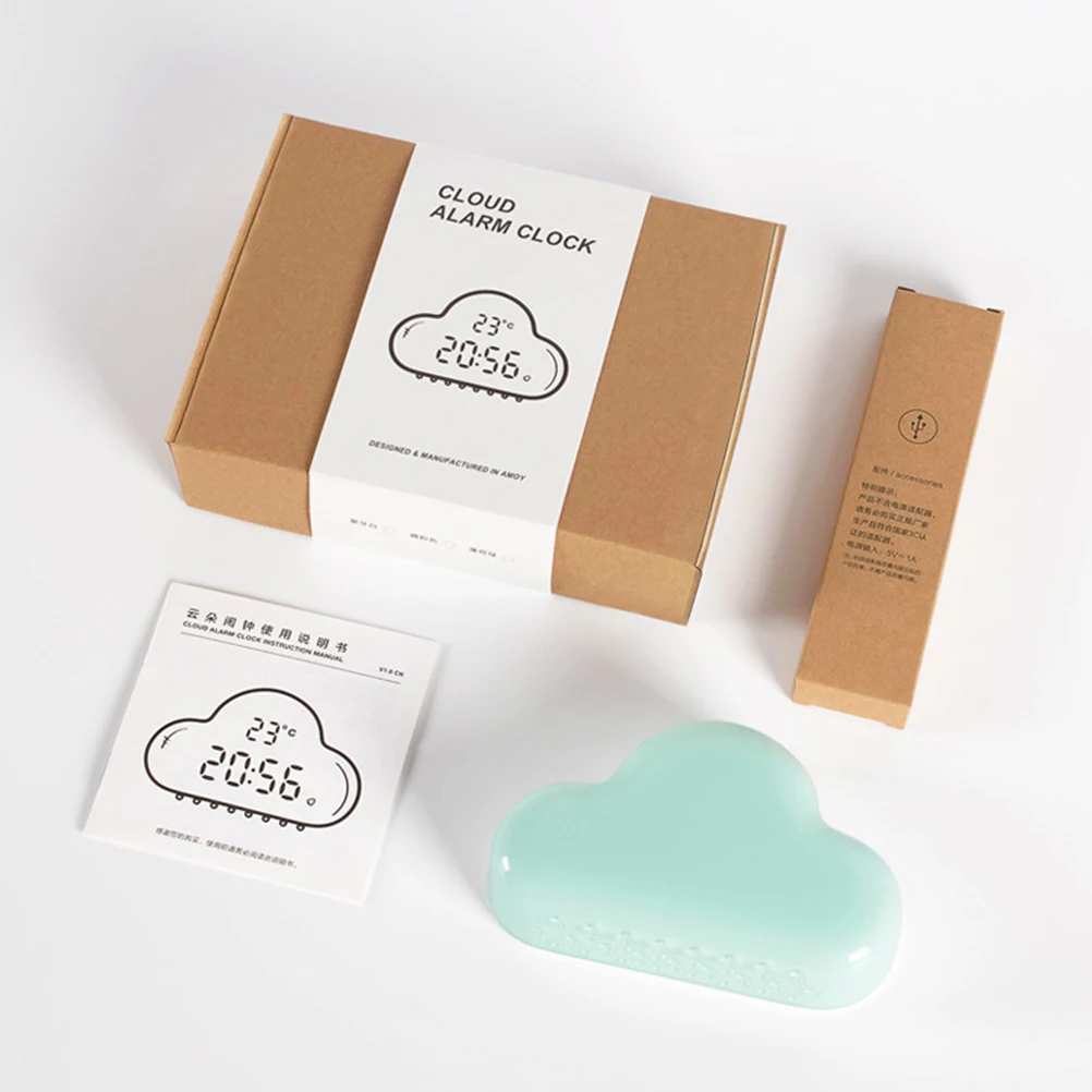 

Ultra-Quiet Clouds Alarm Clock Mint Green Plastic Table Desk Quiet Creative LED Display Smart Decoration