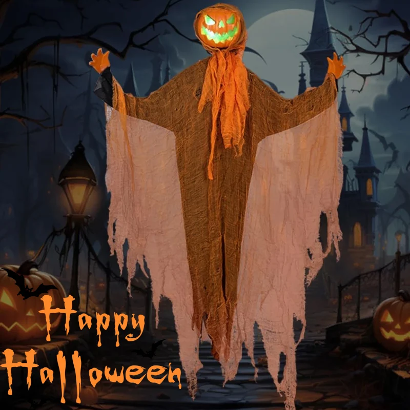 

Вращающаяся светящаяся тыквенная голова, двор, дом с привидениями, вечеринка на Хэллоуин, светящийся уличный скелет, подвесные украшения