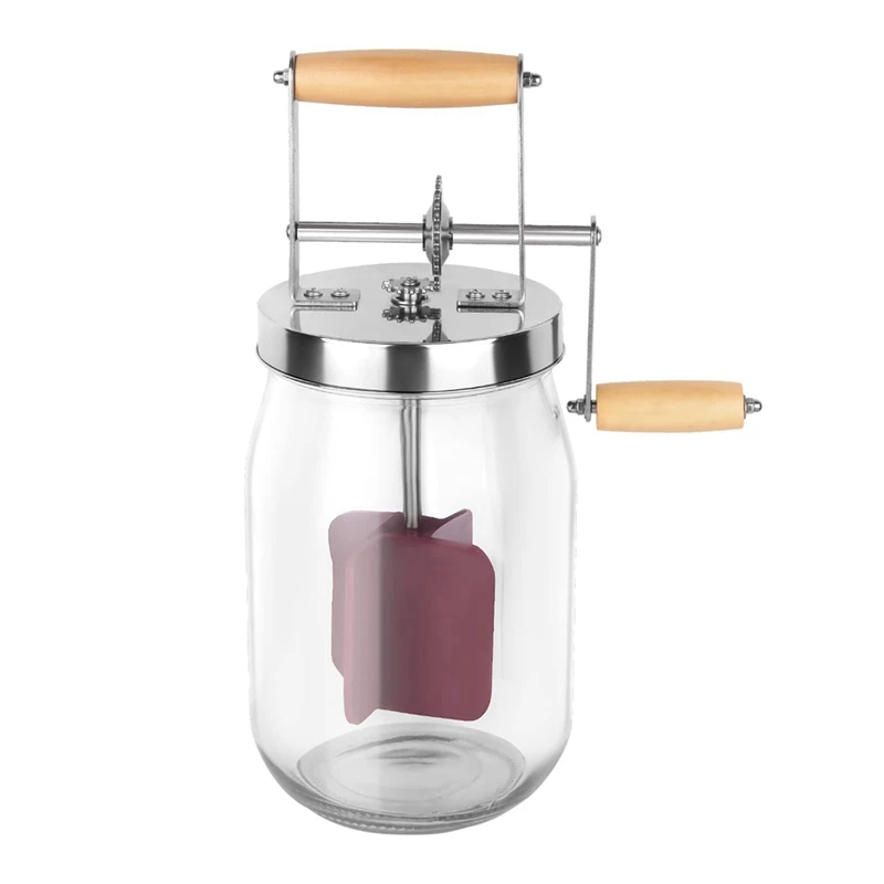 

Manual Butter Churner Transparent 1.5 Liters Wooden Handle Shakes Stainless Steel Gear Manual Butter Maker