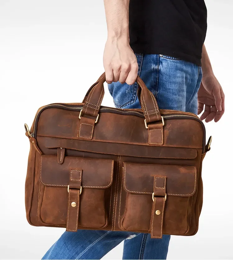 

First layer cowhide men's briefcase retro 17-inch computer bag men's bag genuine leather handbag messenger bag