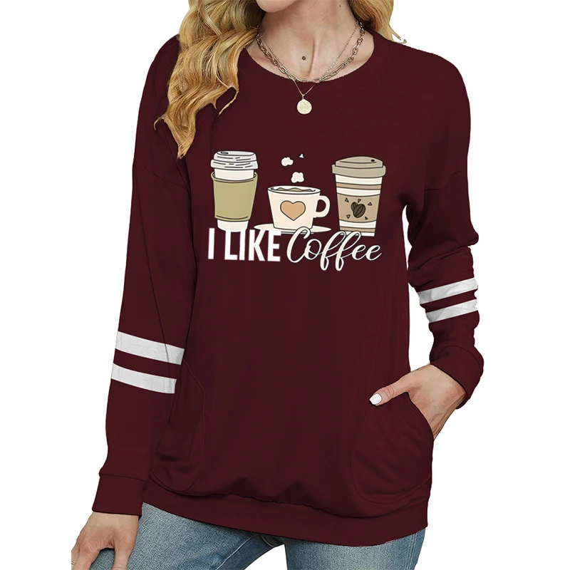 I Love Coffee T-shirt grafiche Camicia a maniche lunghe da donna per gli amanti del caffè Top classici essenziali Coffee Party Fashion Tees Tops