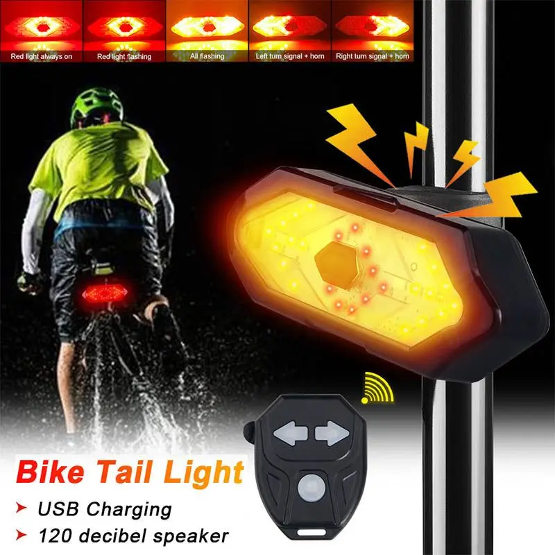 Bicycle Light USB Rechargeable Tail Light Warning Bike Rear Light Smart Wireless Remote Turn Signal Light LED Bicycle Lantern