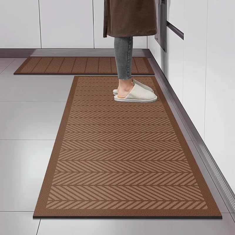 Non-slip Kitchen Carpet Striped Vintage Long Strip Runner Kitchen Rug Oil-proof Waterproof PVC Leather Washable Floor Mats Tapis