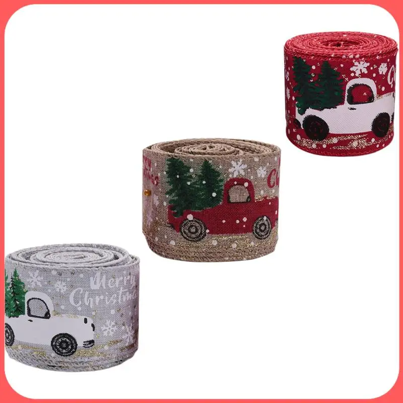 

A76I-Рождественская лента с проволокой, рождественские украшения для елочных венков, поделки, подарочная упаковка, рождественская винтажная грузовик из мешковины