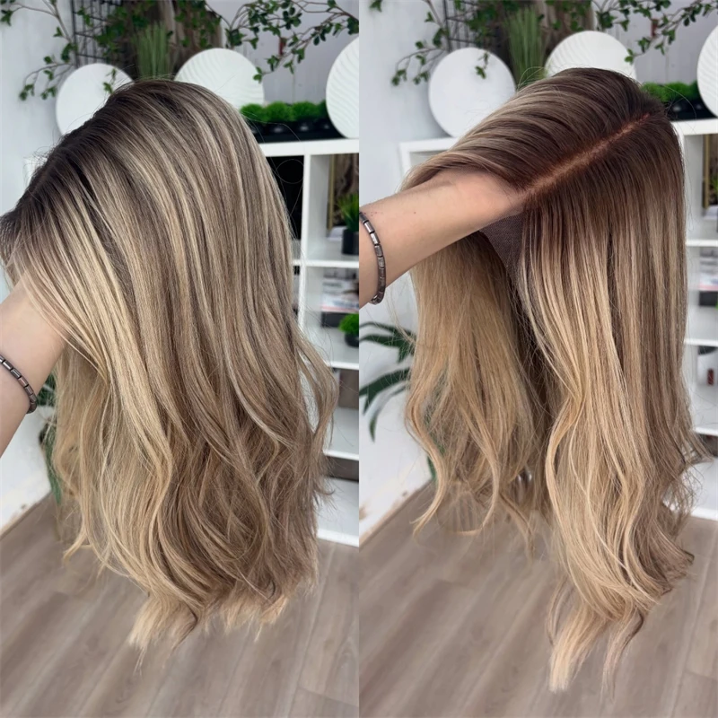 

Свободная часть парика, готовый к отправке парик Ombre Медовый блондин Коричневый мелированный парик с высокой температурой Реалистичные детские волосы Регулируемые ремни Тепловой сейф